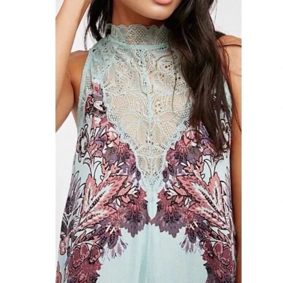 Intimately Free People Marsha Lace Slip Dress Turquoise Blue Floral Flowing XS - Picture 5 of 16